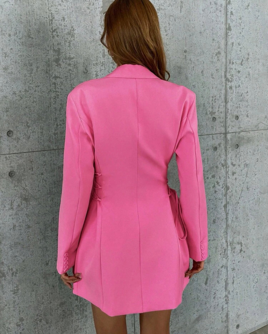 Barbie pink lapel collar lace up side blazer