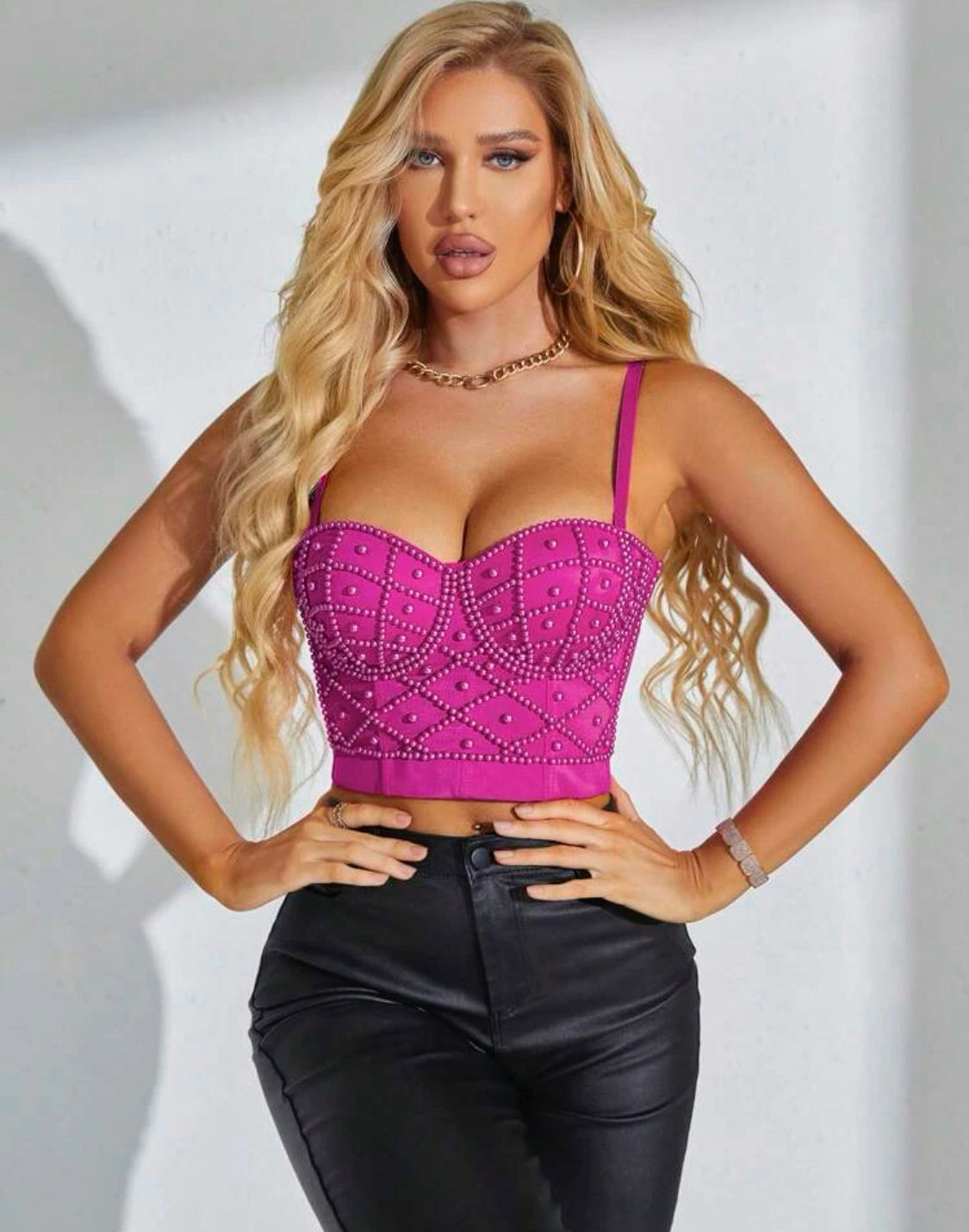 Barbie pink rhinestone bustier cami top