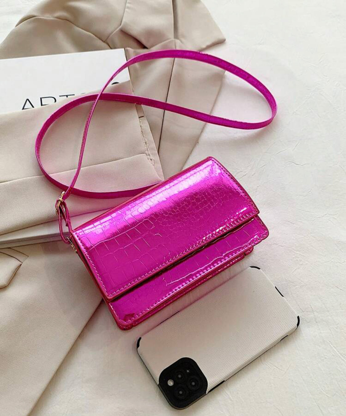 Reflective Barbie Pink Rectangle Mini Bag