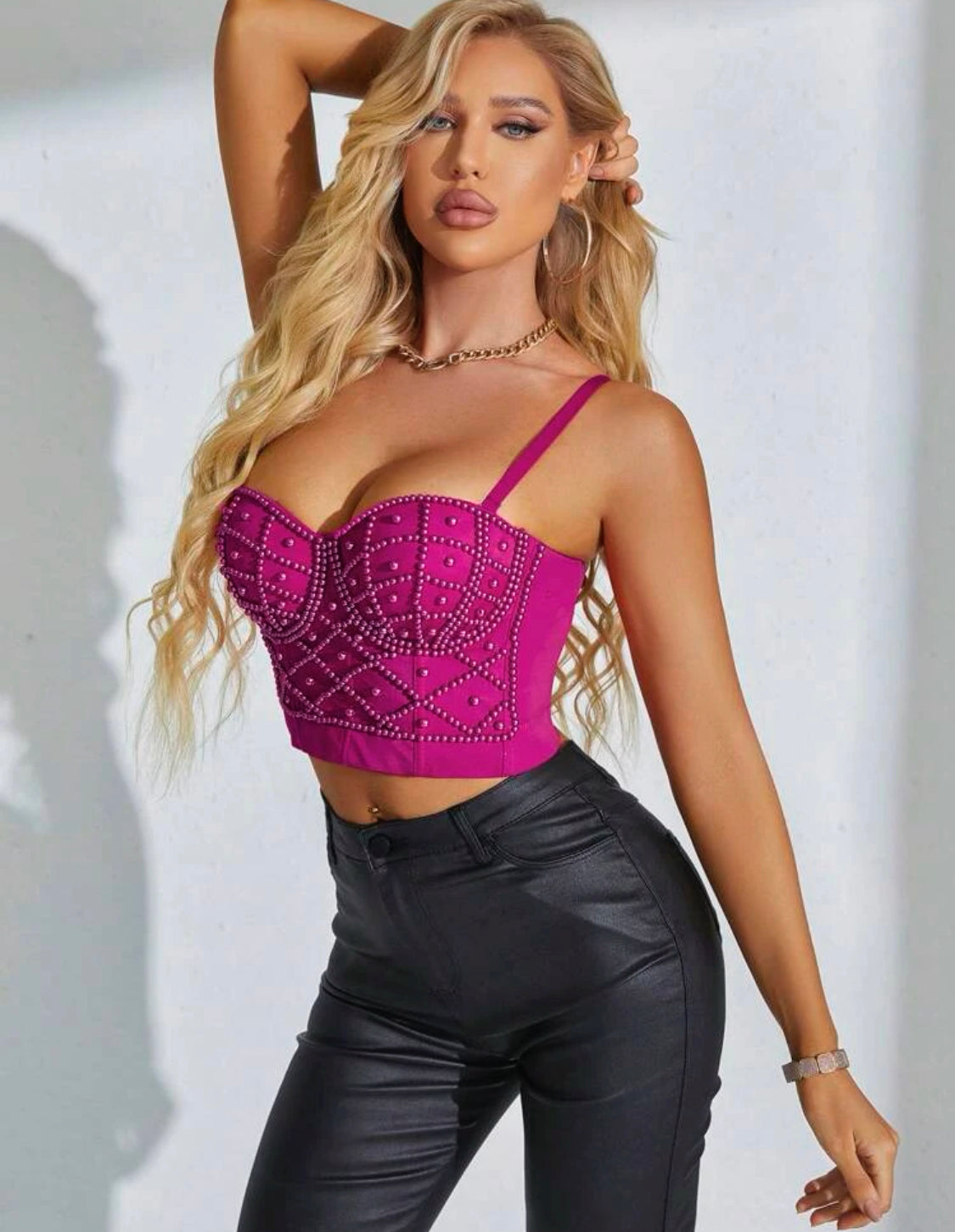 Barbie pink rhinestone bustier cami top